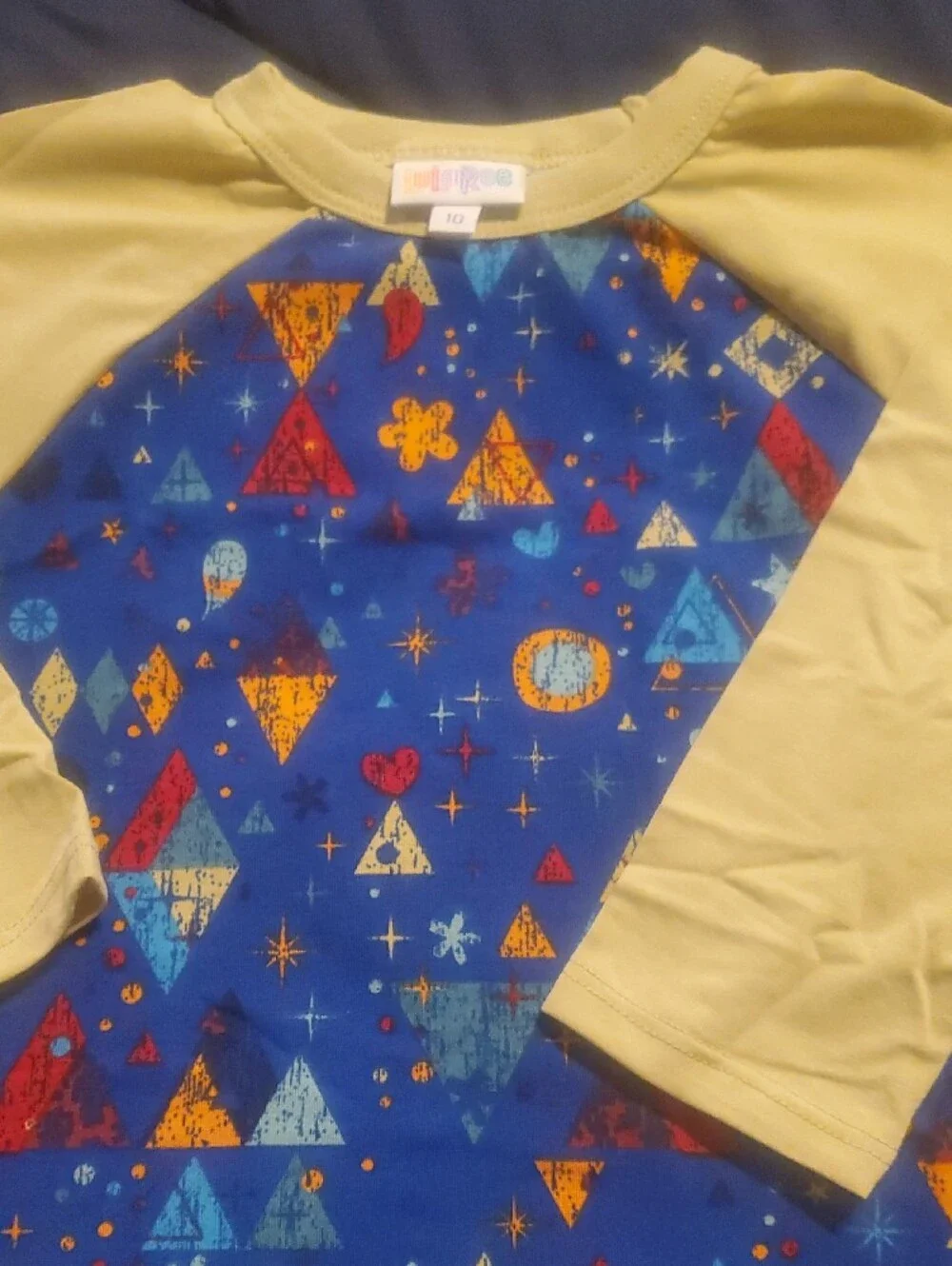 LuLaRoe Kids Long Sleeve Raglan Top in Blue and Yellow